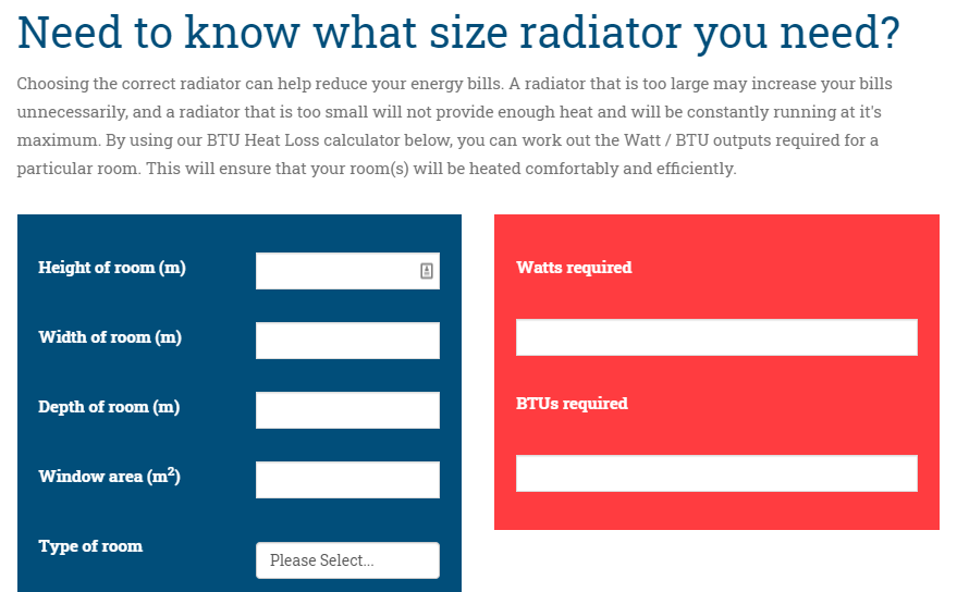 Heat Loss Calculator for your plumbing and heating website